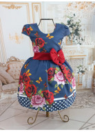 VESTIDO AZUL MARINHO COM ROSAS VERMELHAS TAM. M